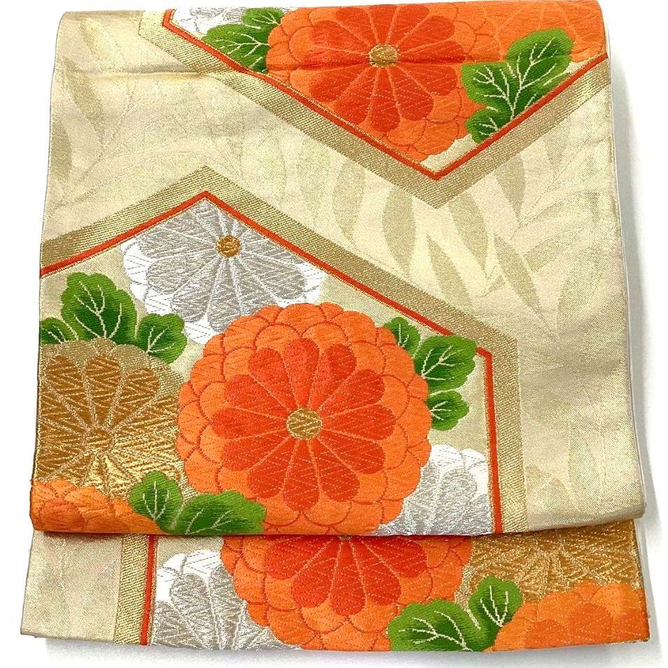 4727# Japanese Vintage Fukuro Obi Belt Kimono Fabric Silk Traditional Embroidery