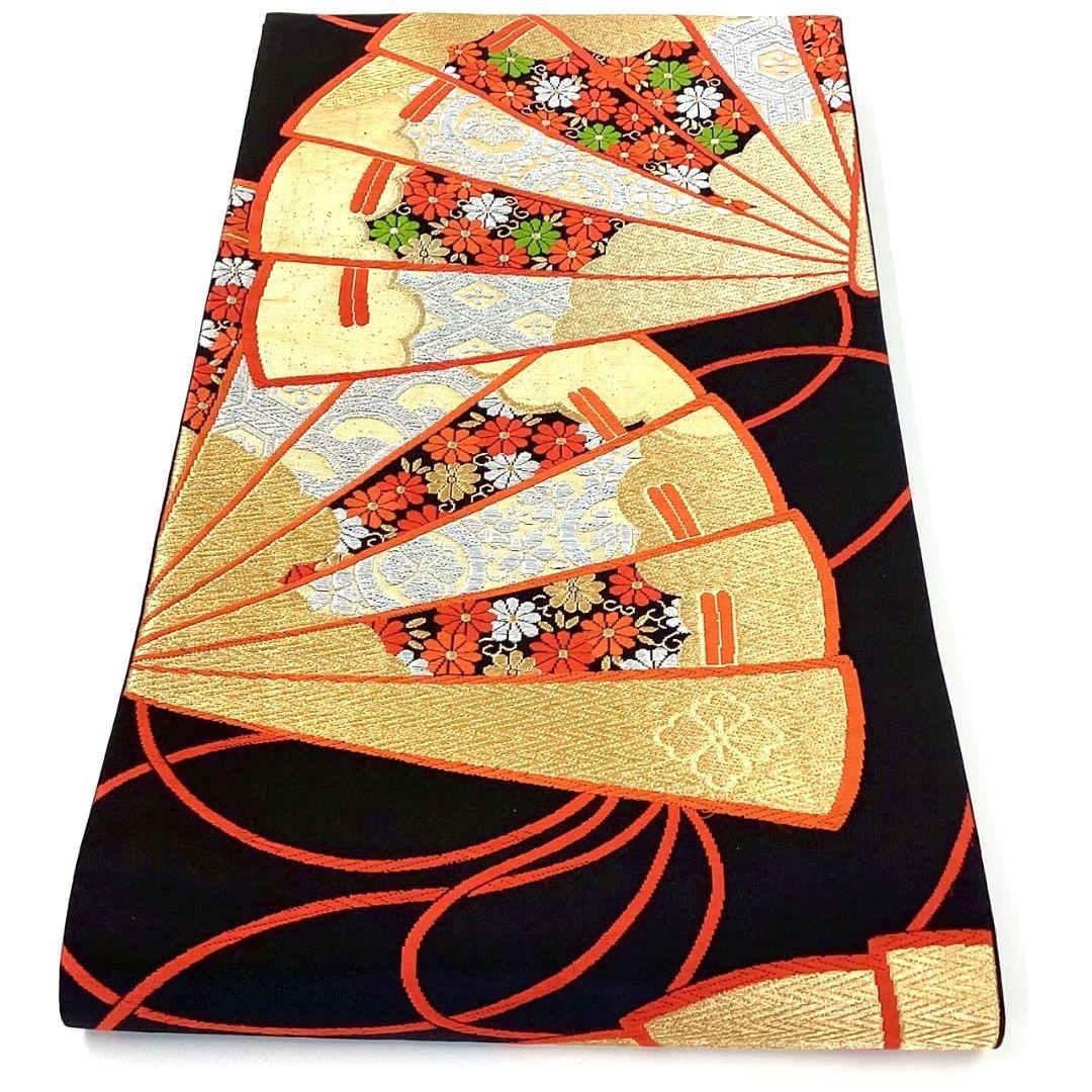 4751# Japanese Vintage Fukuro Obi Belt Kimono Fabric Silk Traditional Black