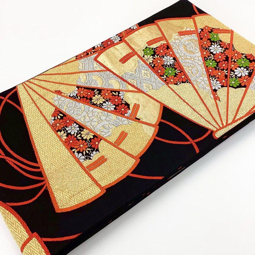 4751# Japanese Vintage Fukuro Obi Belt Kimono Fabric Silk Traditional Black