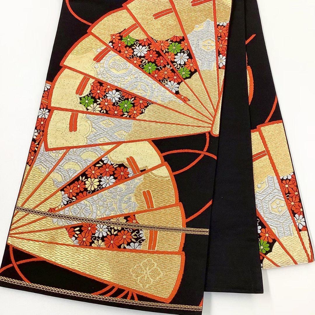 4751# Japanese Vintage Fukuro Obi Belt Kimono Fabric Silk Traditional Black