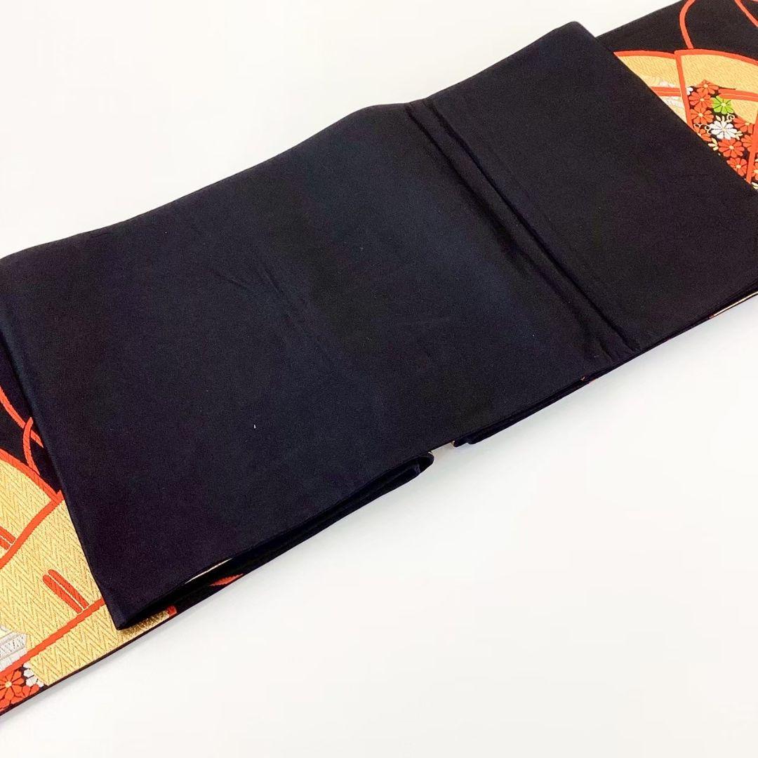 4751# Japanese Vintage Fukuro Obi Belt Kimono Fabric Silk Traditional Black