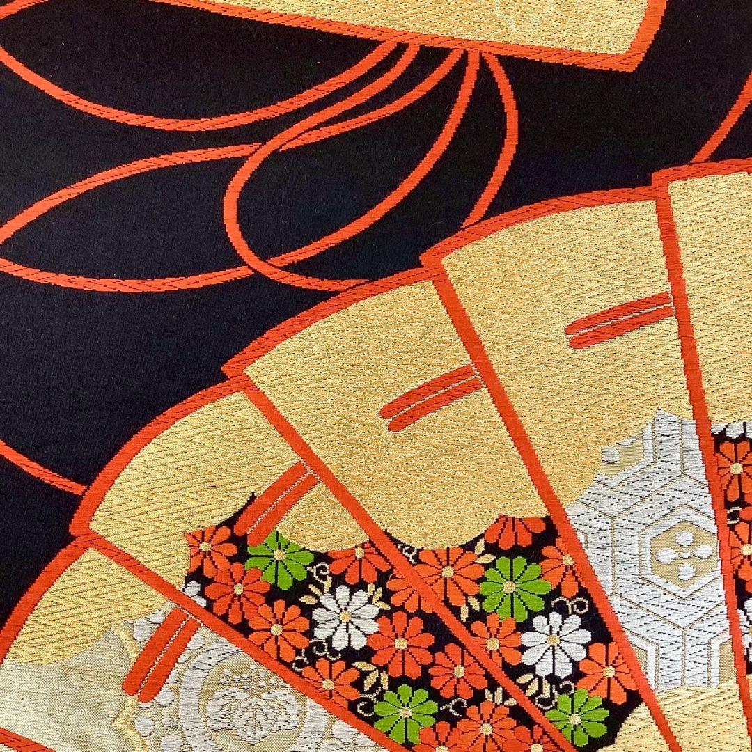 4751# Japanese Vintage Fukuro Obi Belt Kimono Fabric Silk Traditional Black
