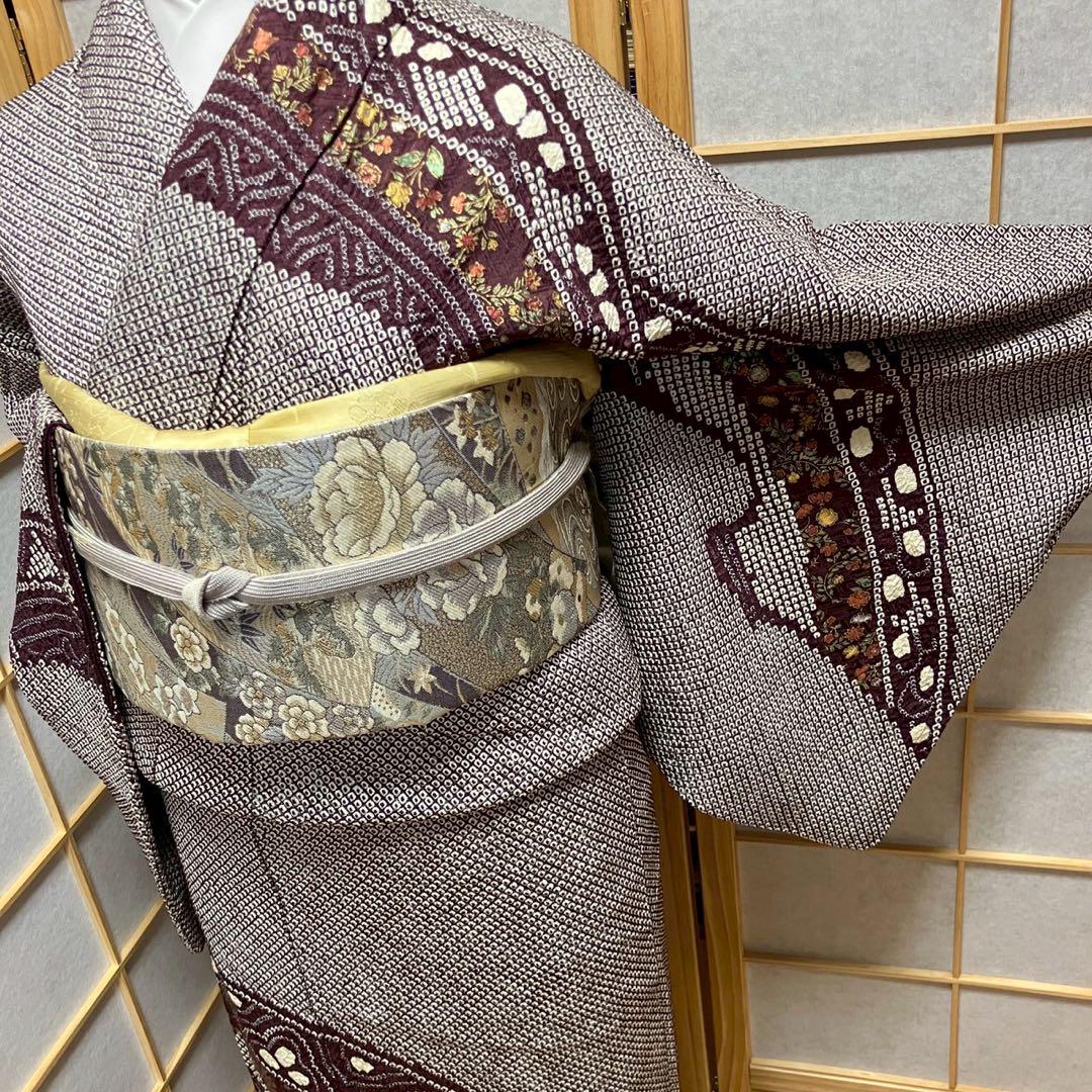 4359# Japanese Kimono Vintage Womens Silk Fabric Robe Kimono only sold Shibori