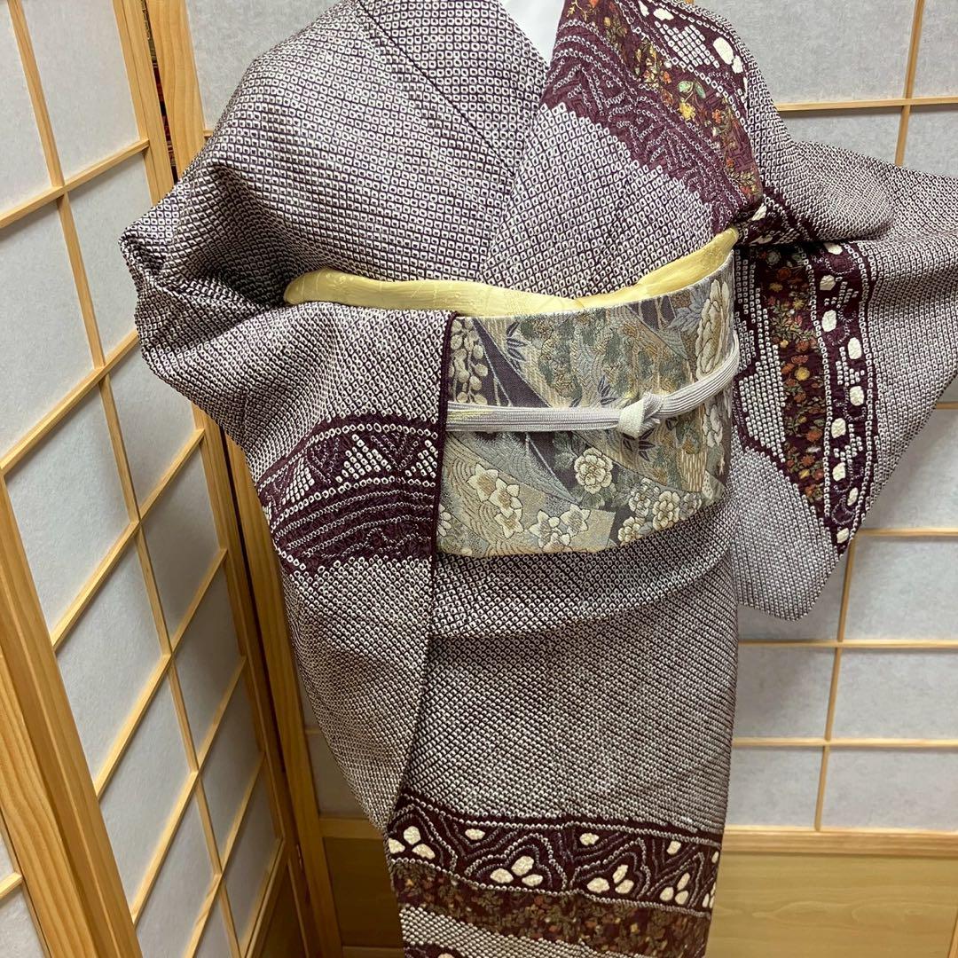 4359# Japanese Kimono Vintage Womens Silk Fabric Robe Kimono only sold Shibori