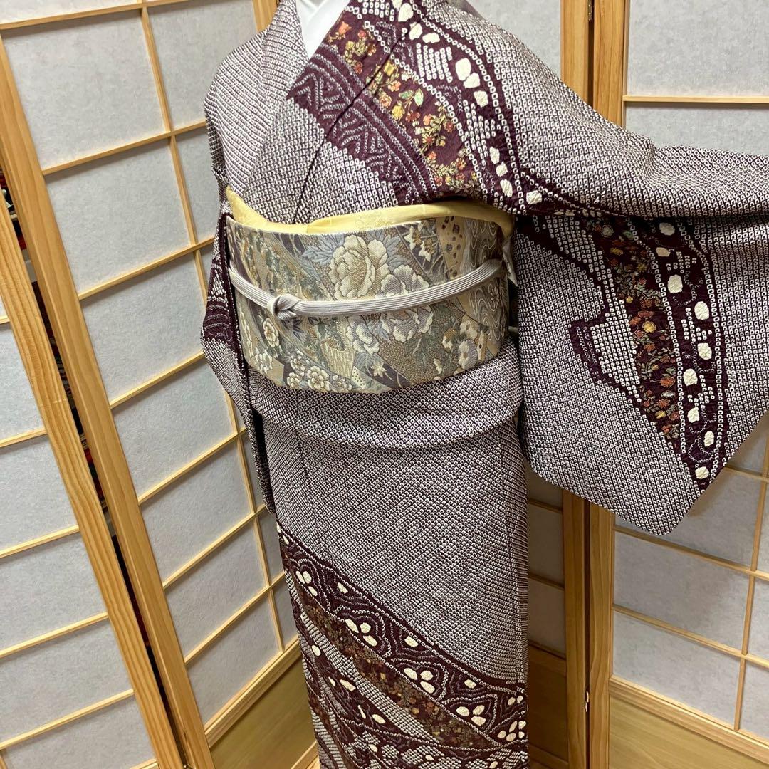 4359# Japanese Kimono Vintage Womens Silk Fabric Robe Kimono only sold Shibori