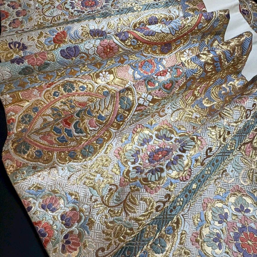 6150# Japanese Vintage Fukuro Obi Belt Kimono Fabric Silk Traditional Gold