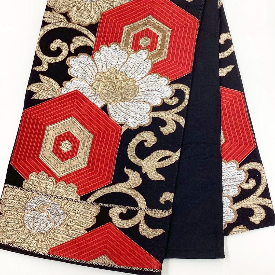 4713# Japanese Vintage Fukuro Obi Belt Kimono Fabric Silk Traditional Black