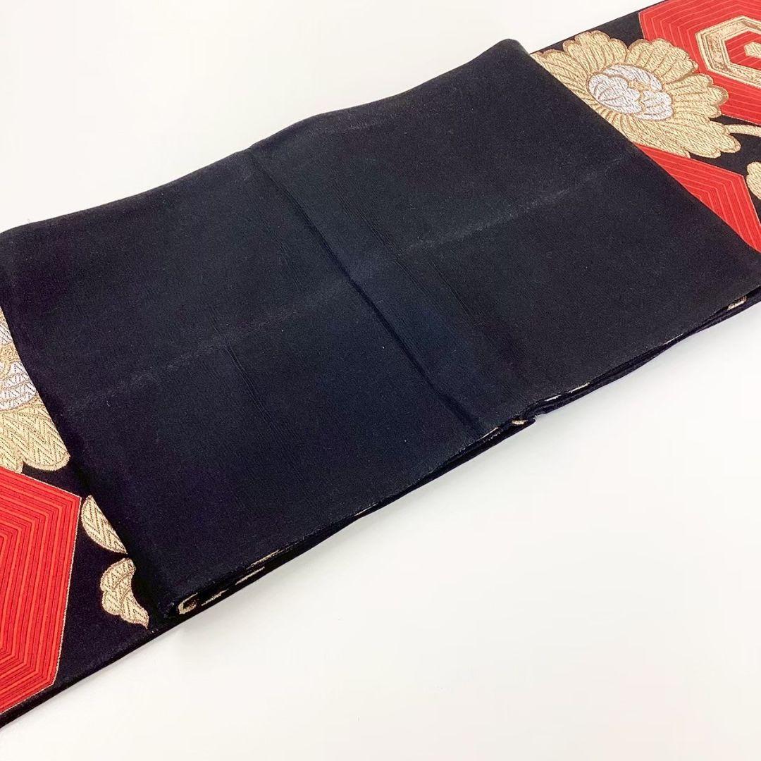 4713# Japanese Vintage Fukuro Obi Belt Kimono Fabric Silk Traditional Black