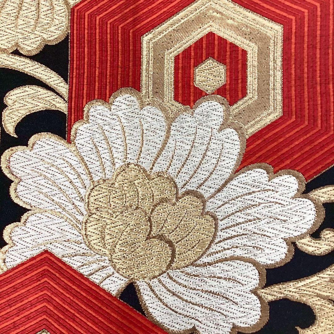 4713# Japanese Vintage Fukuro Obi Belt Kimono Fabric Silk Traditional Black