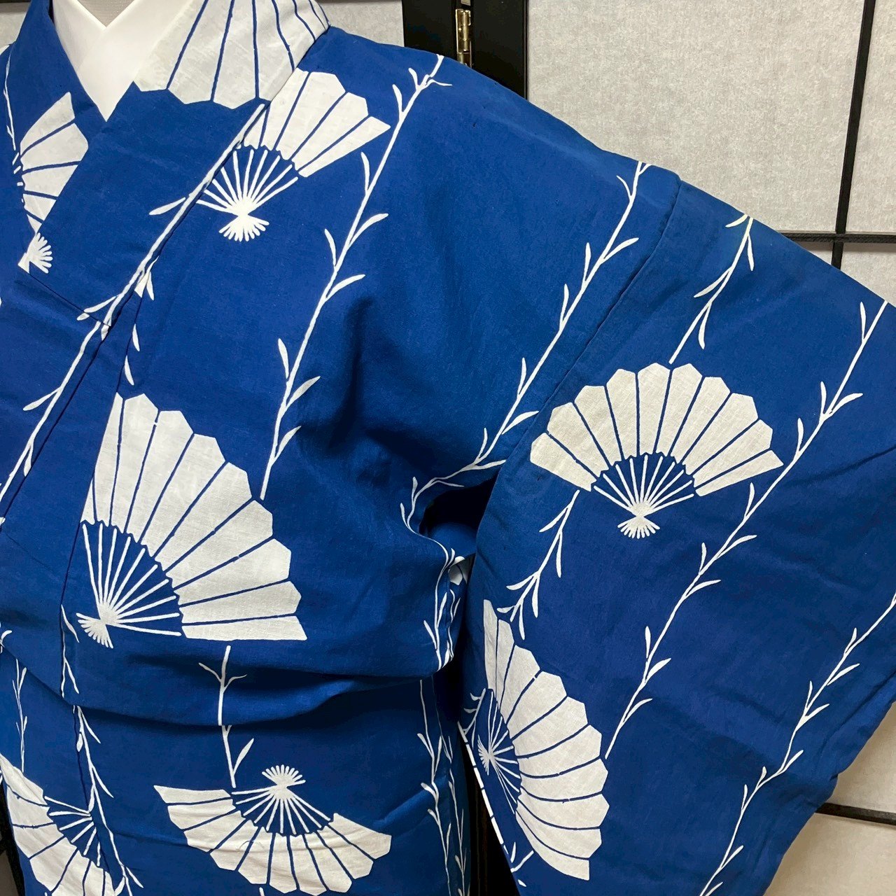 ［9105］浴衣 扇草木文様 ゆかた レディース 綿 リメイク