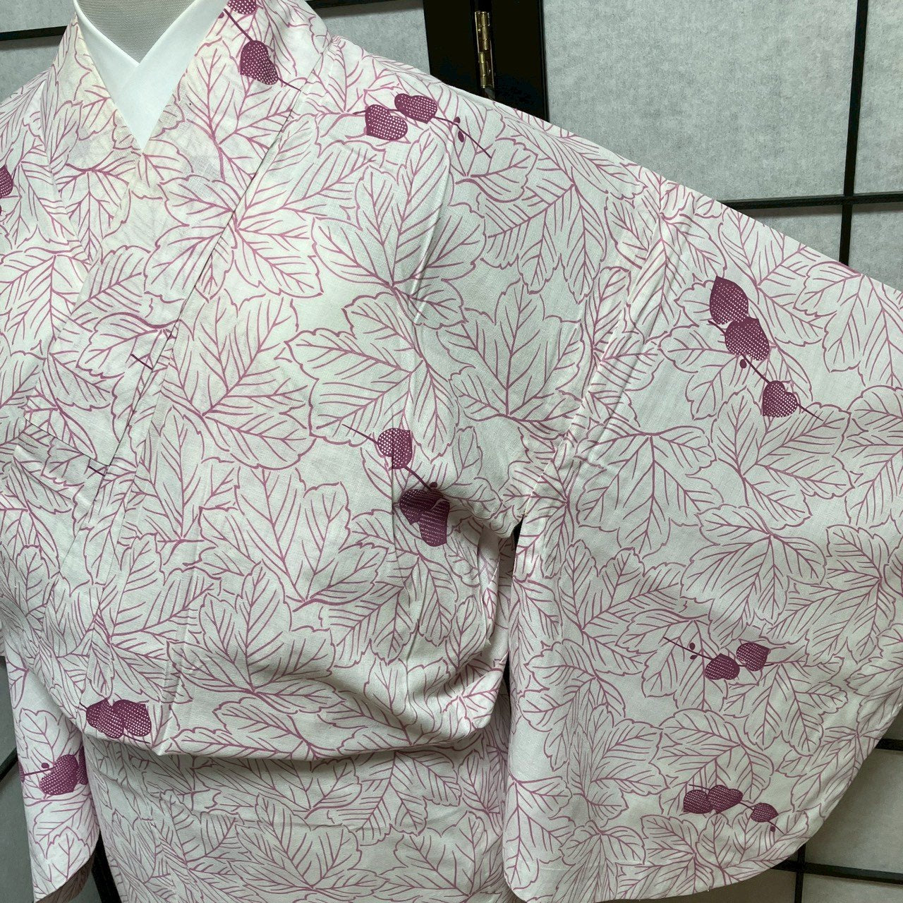 ［9092］浴衣 草葉文様 綿 レディース ゆかた リメイク
