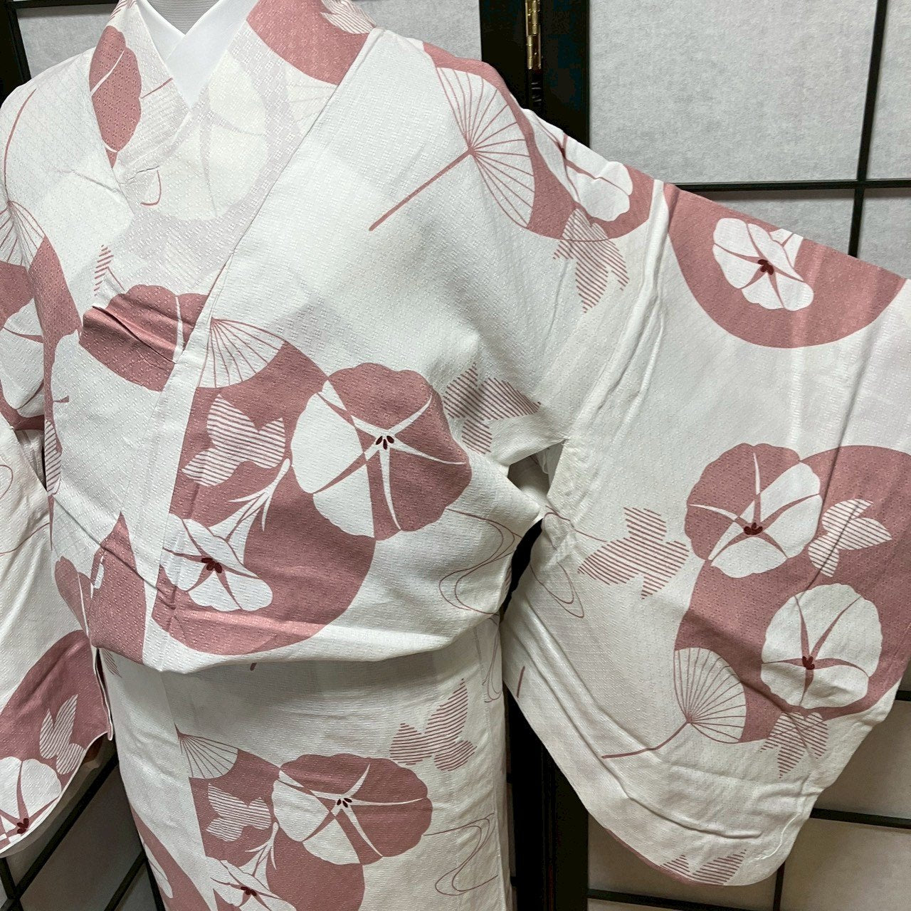 ［9498］浴衣 扇草花文様 ゆかた レディース 綿 リメイク