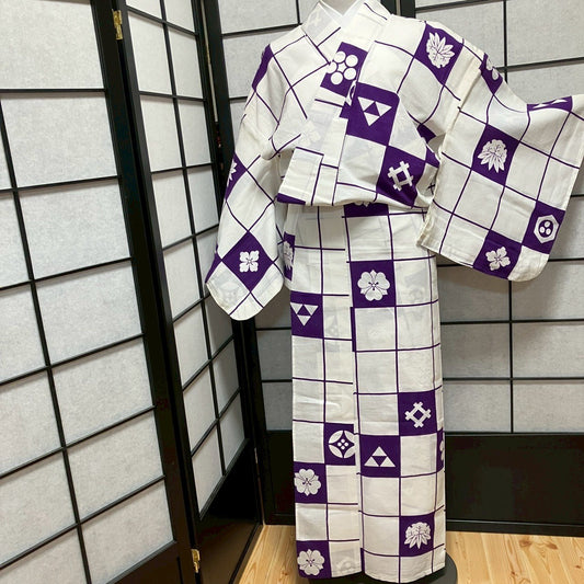 8750# Japanese Yukata Womens Vintage Fabric Cotton Robe Kimono Traditional