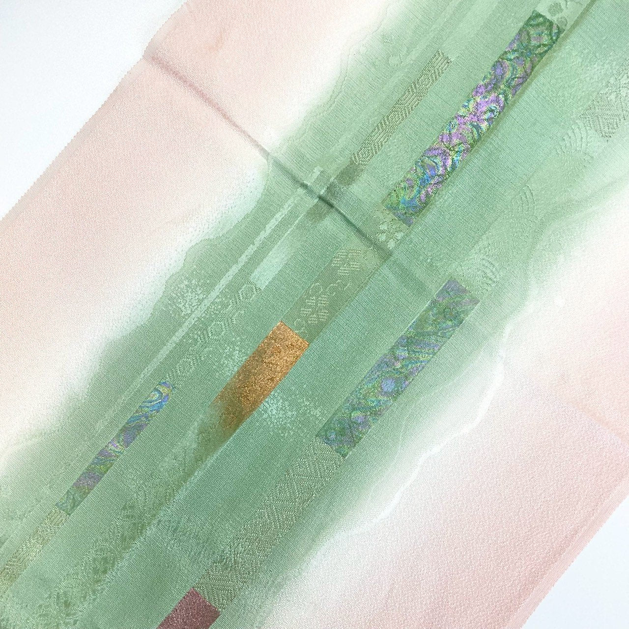 ［8296］帯締め 帯揚げ セット 縞草花吉祥文様 金糸 正絹 着物 帯絞め