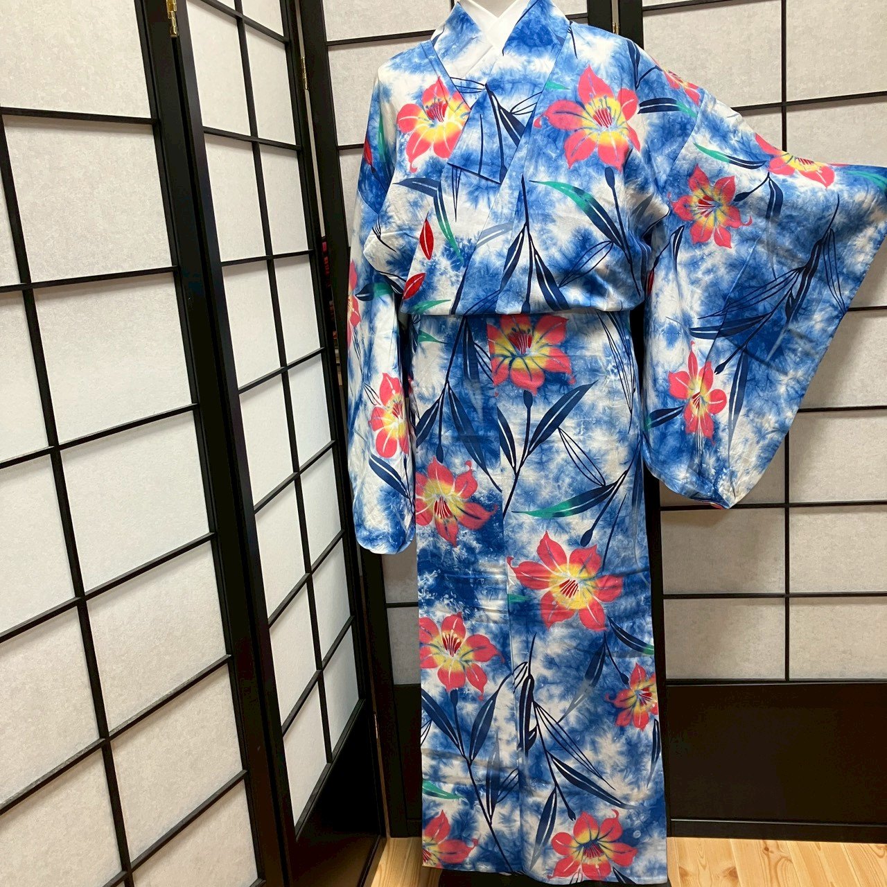 ［9169］浴衣 草花文様 ぼかし ゆかた レディース 綿 リメイク