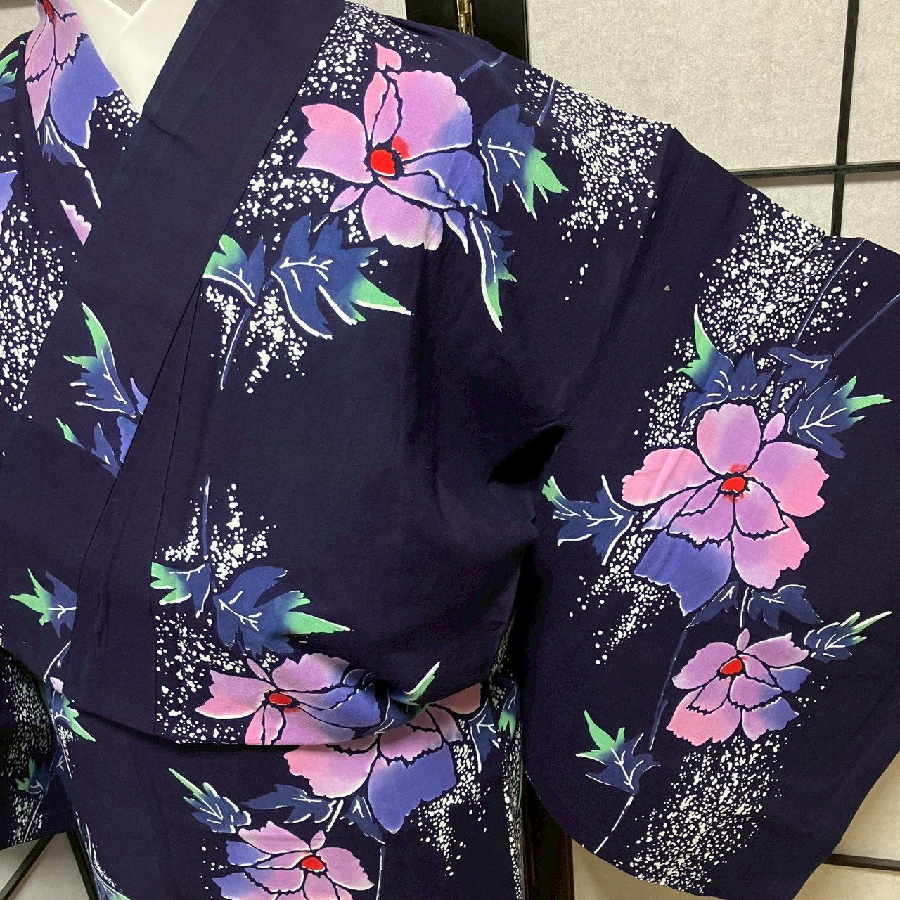 ［9107］浴衣 美品 枝草花文様 綿 レディース ゆかた リメイク