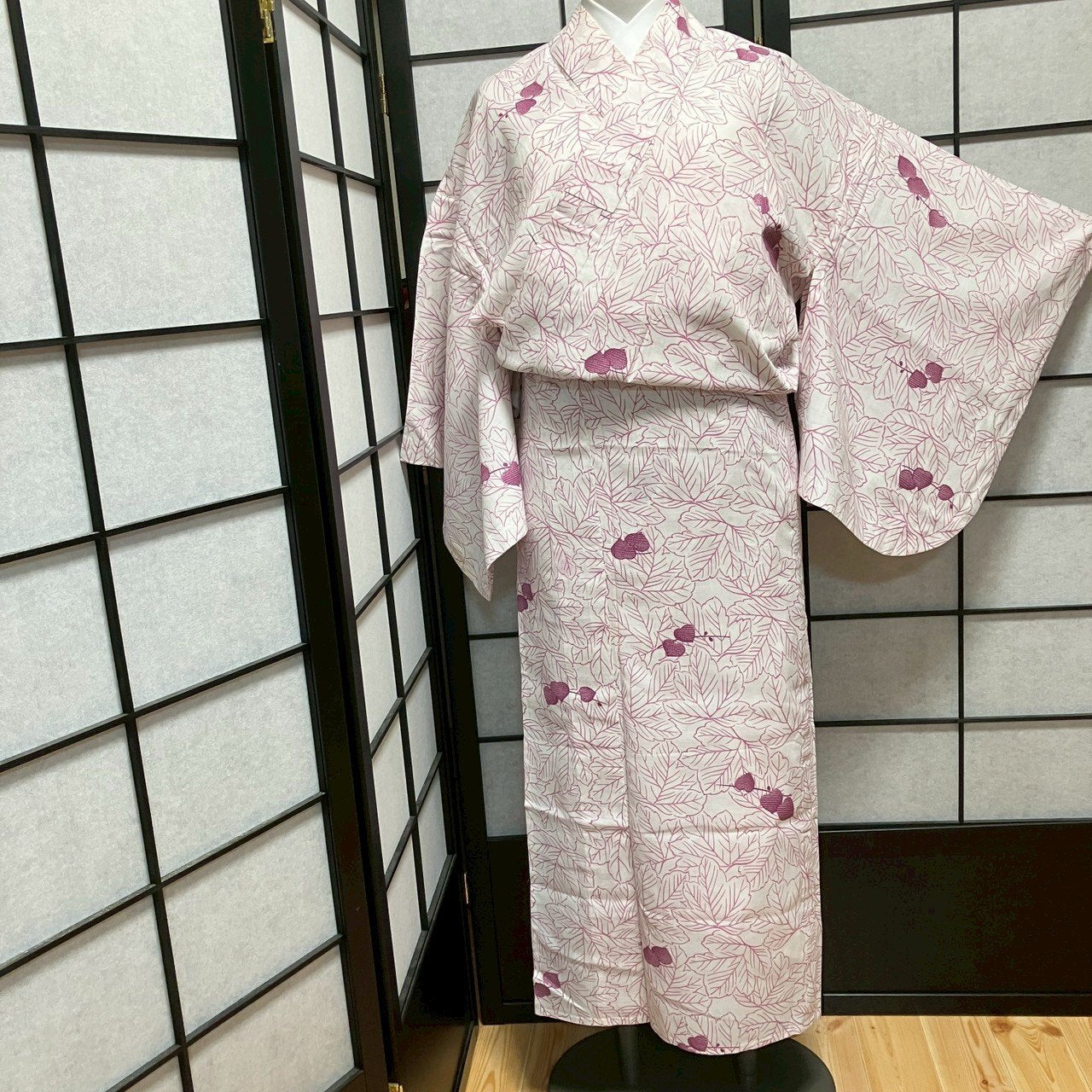 ［9092］浴衣 草葉文様 綿 レディース ゆかた リメイク