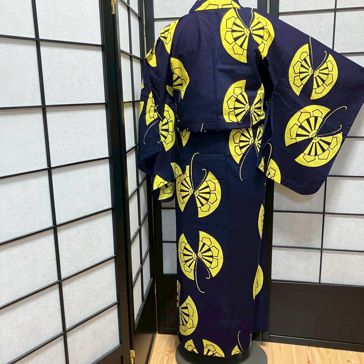 ［8787］浴衣 源氏車蝶文様 綿 ゆかた レディース リメイク