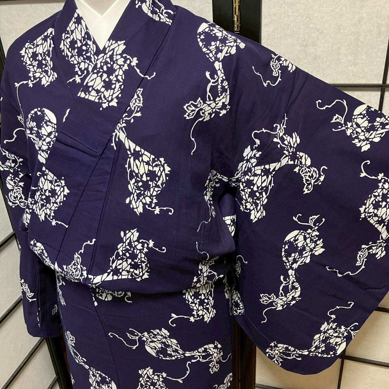 ［9482］浴衣 桐草木文様 ゆかた レディース 綿 リメイク