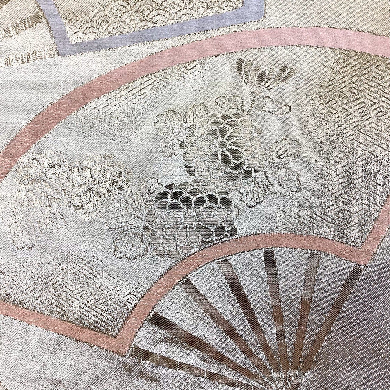［8887］袋帯 扇草花文様 金銀彩 六通 正絹 着物 フォーマル