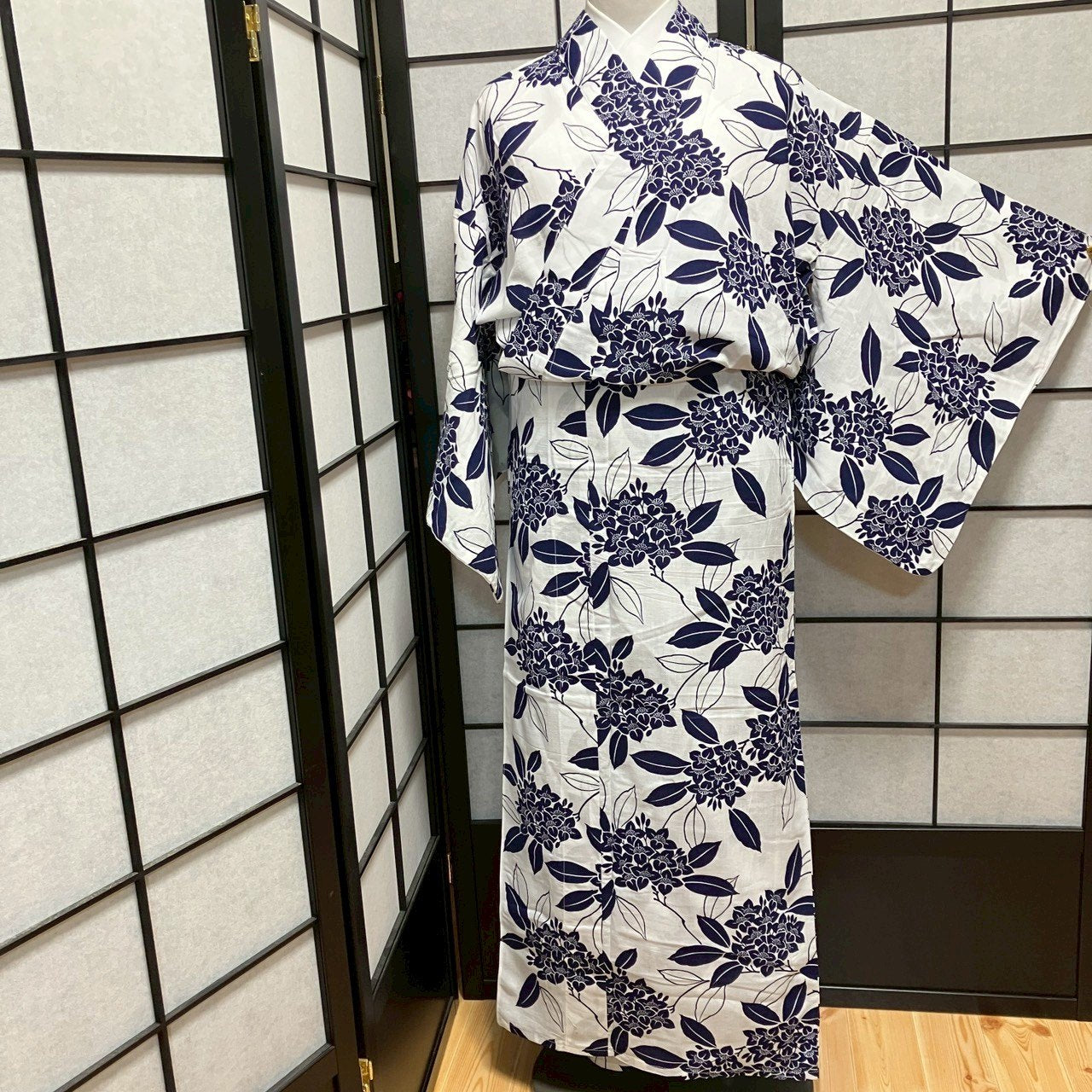 ［9083］浴衣 紫陽花 あじさい 白 綿 レディース ゆかた リメイク