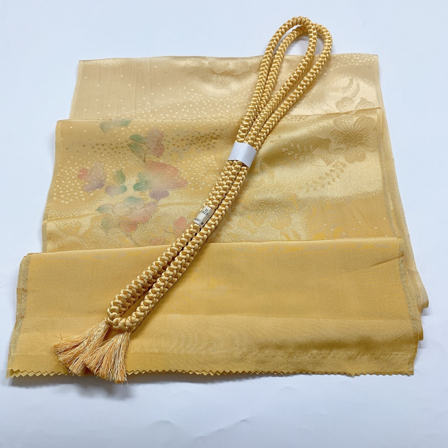 ［8692］帯締め 帯揚げ セット 草花文様 金彩 正絹 着物 帯絞め