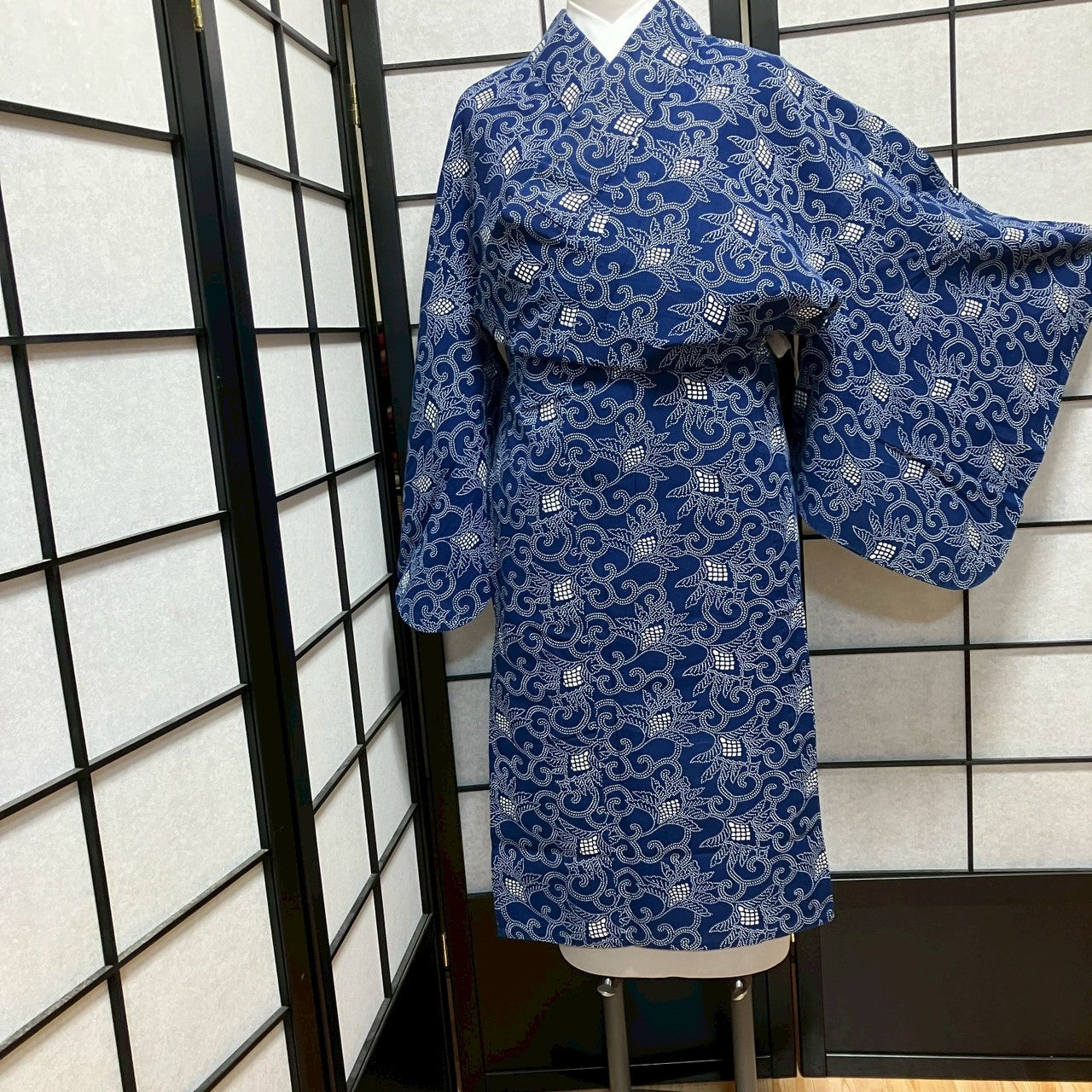 ［9120］浴衣 花唐草文様 ゆかた レディース 綿 リメイク