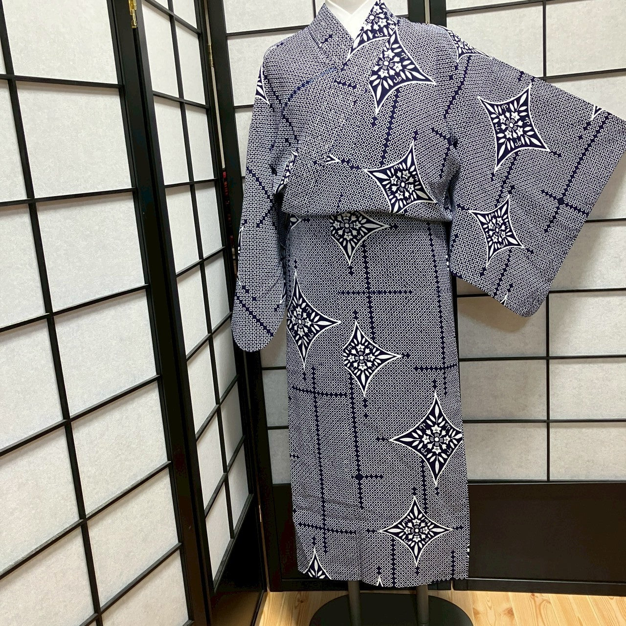 ［9163］浴衣 花菱文様 鹿の子柄 ゆかた レディース 綿 リメイク