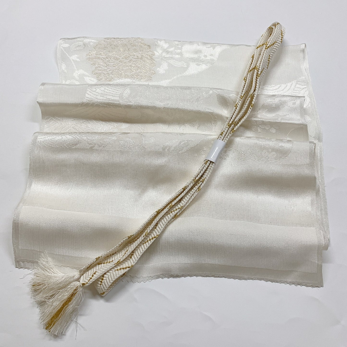 ［8638］帯締め 帯揚げ セット 草花吉祥文様 金糸 正絹 着物 帯絞め 白
