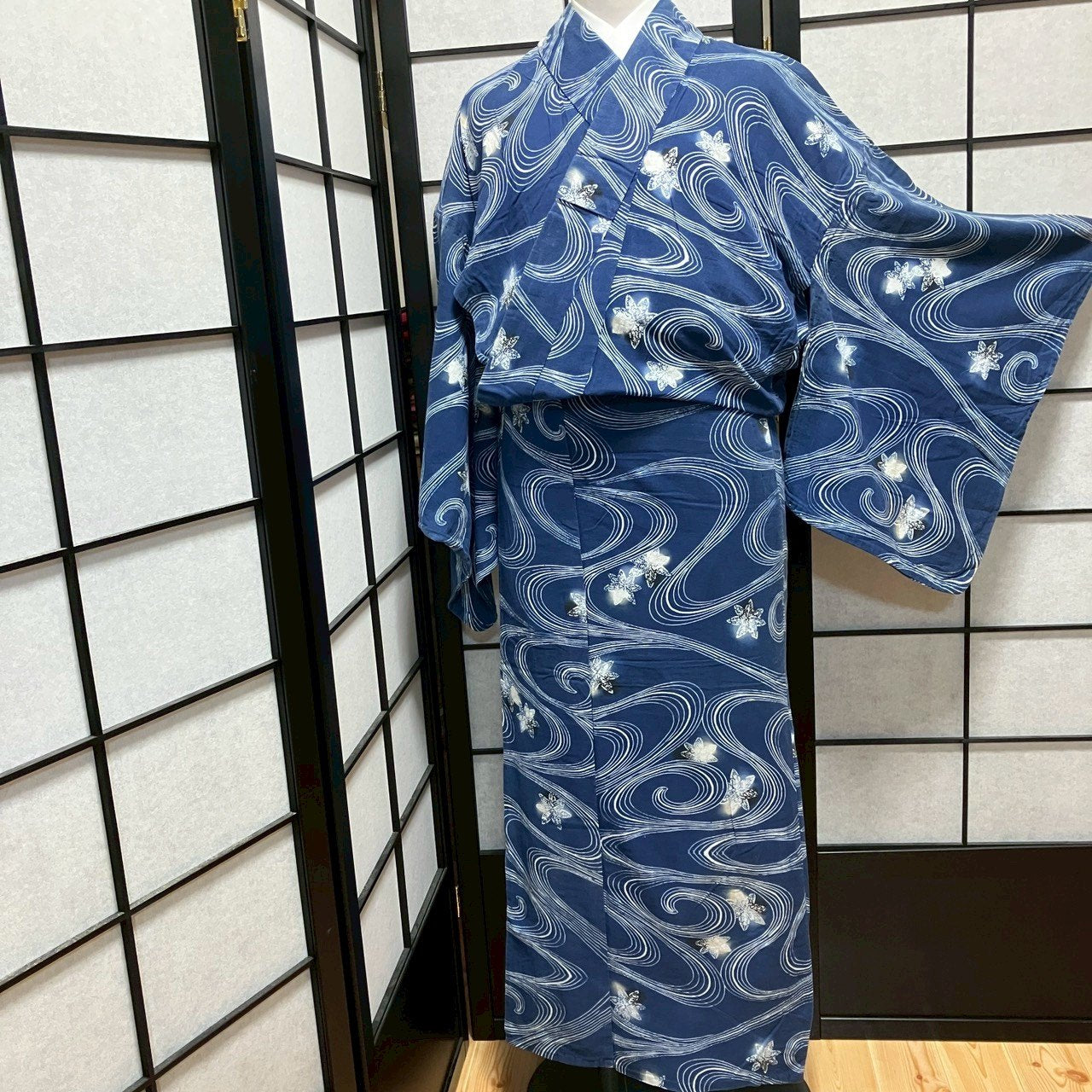 ［9484］浴衣 楓流水文様 ゆかた レディース 綿 リメイク