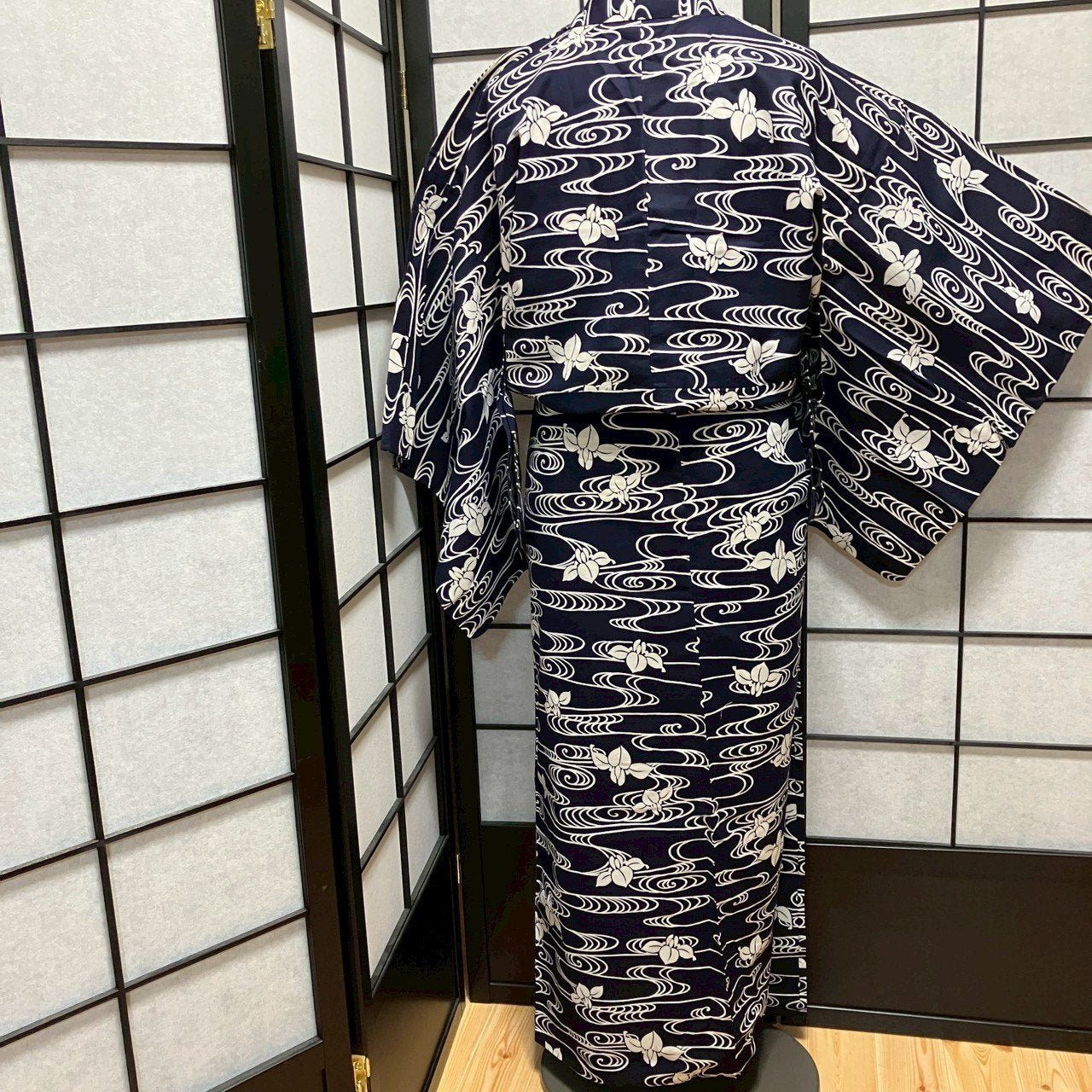 ［8776］浴衣 菖蒲流水文様 綿 ゆかた レディース リメイク