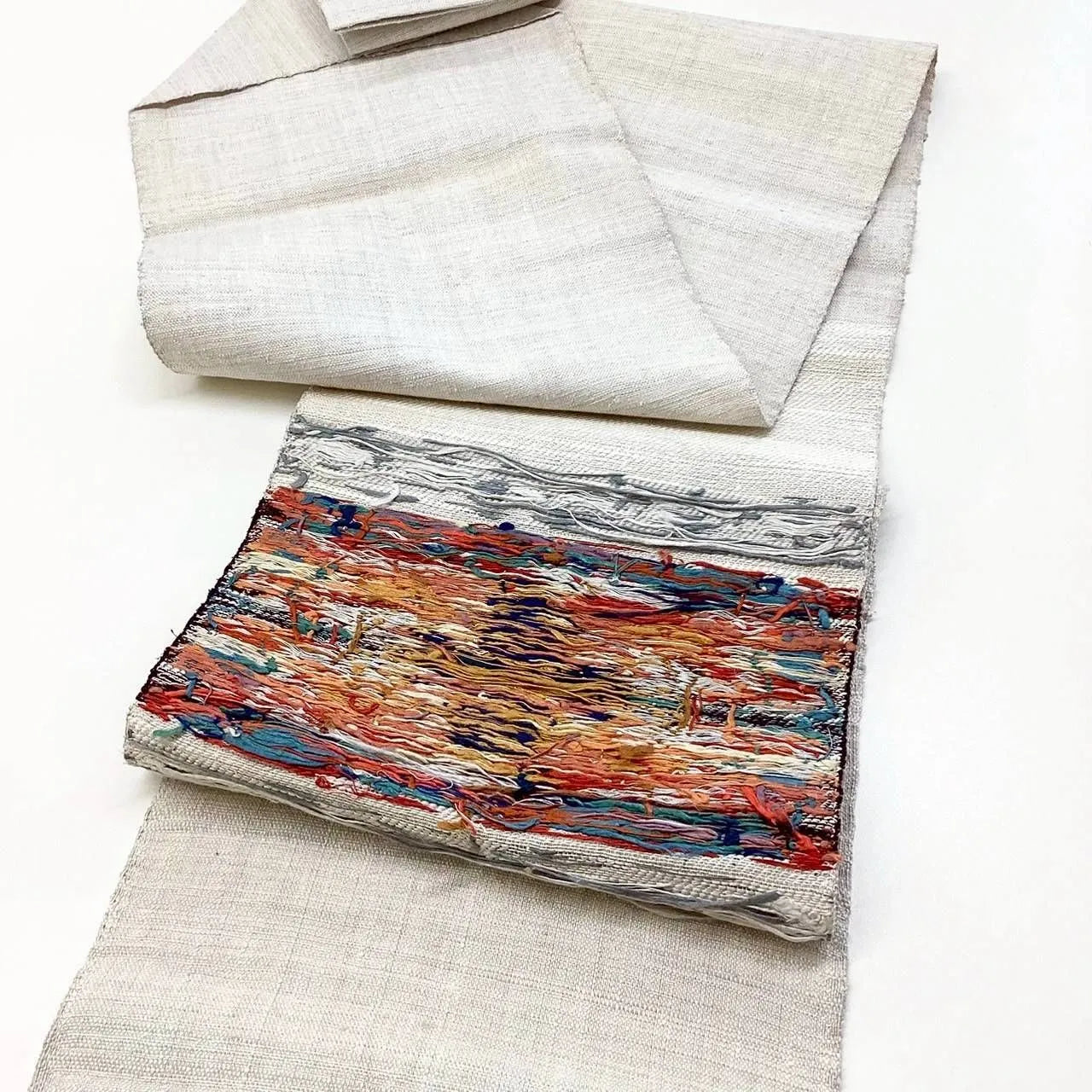 5728# Japanese Vintage Nagoya Obi Belt Kimono Pongee Fabric Silk Traditional