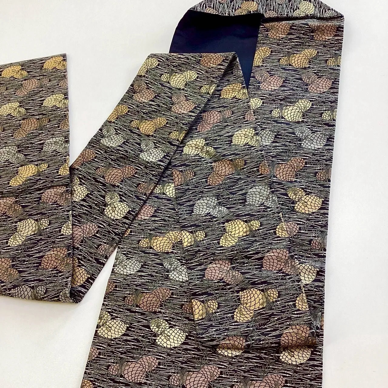 5734# Japanese Vintage Nagoya Obi Belt Kimono Fabric Silk Traditional Black