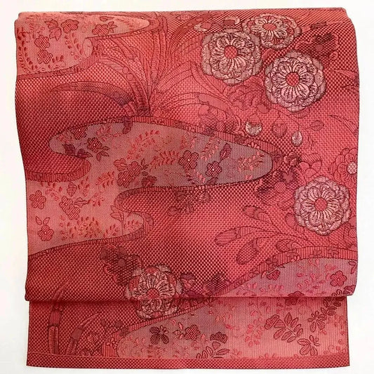5712# Japanese Vintage Nagoya Obi Belt Kimono Pongee Fabric Silk Traditional