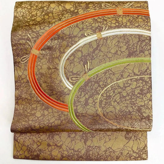 5722# Japanese Vintage Nagoya Obi Belt Kimono Fabric Silk Traditional Embroidery