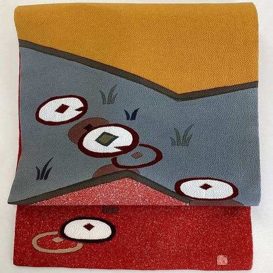 5725# Japanese Vintage Nagoya Obi Belt Kimono Fabric Silk Traditional