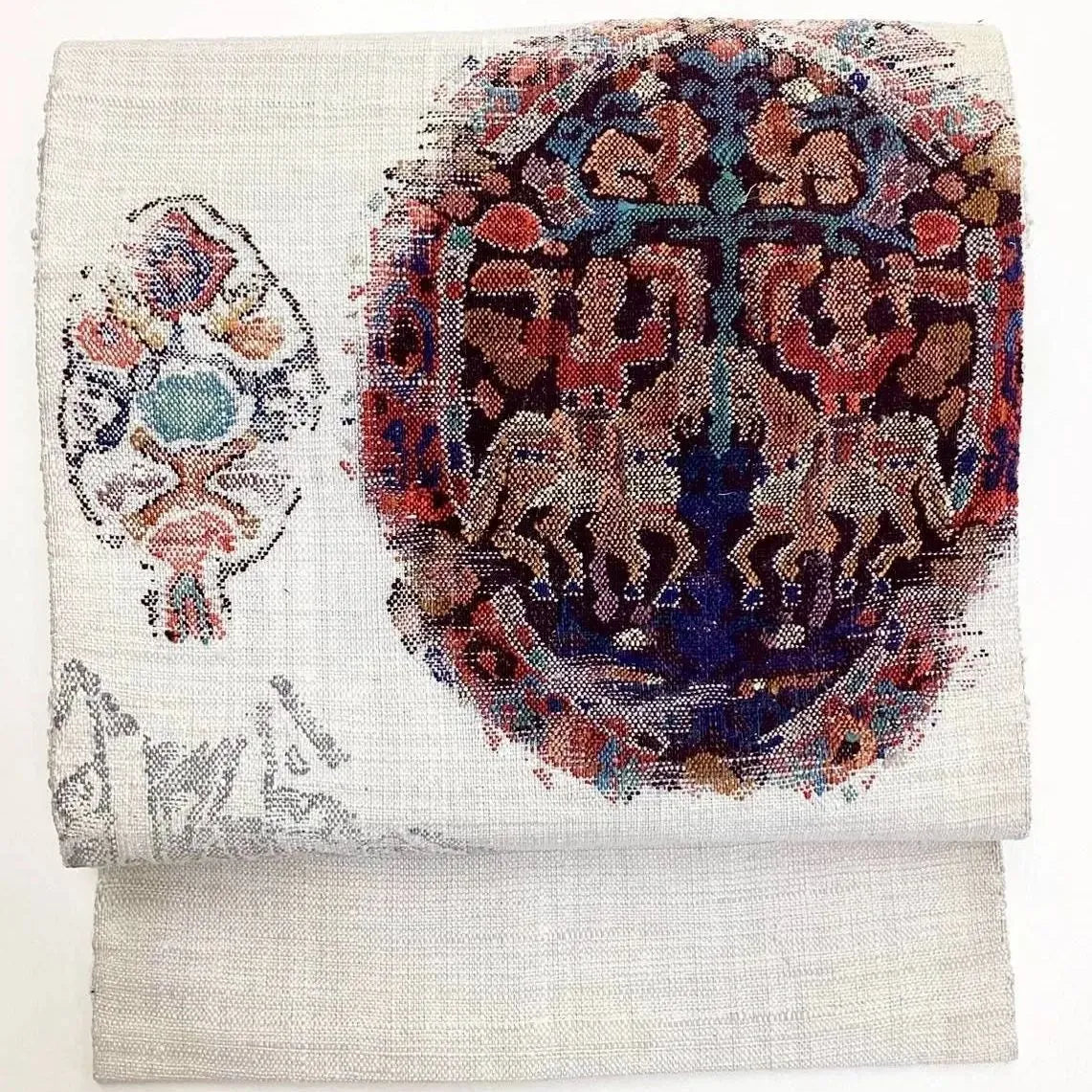 5728# Japanese Vintage Nagoya Obi Belt Kimono Pongee Fabric Silk Traditional