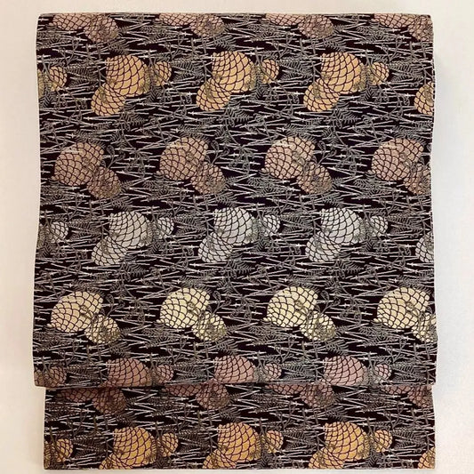 5734# Japanese Vintage Nagoya Obi Belt Kimono Fabric Silk Traditional Black