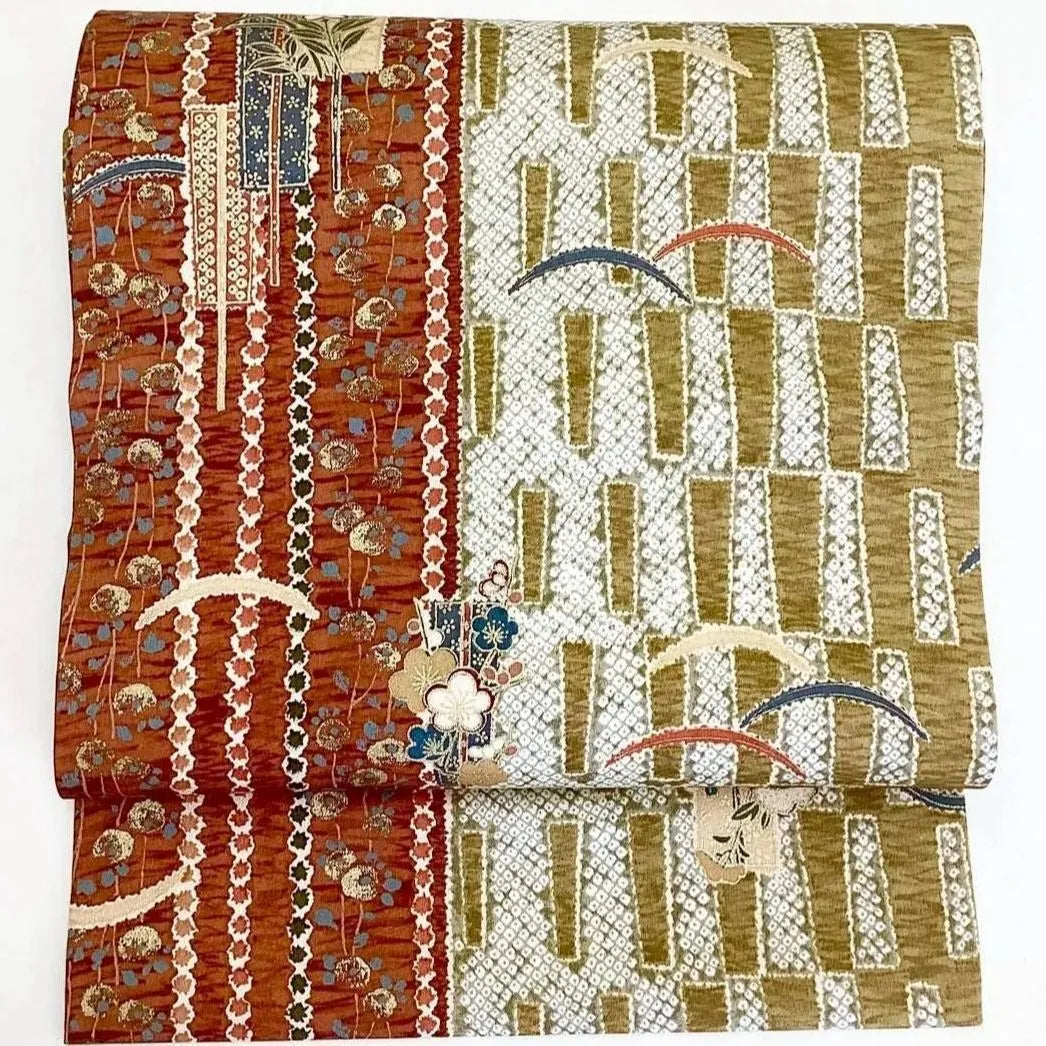 5735# Japanese Vintage Nagoya Obi Belt Kimono Fabric Silk Traditional