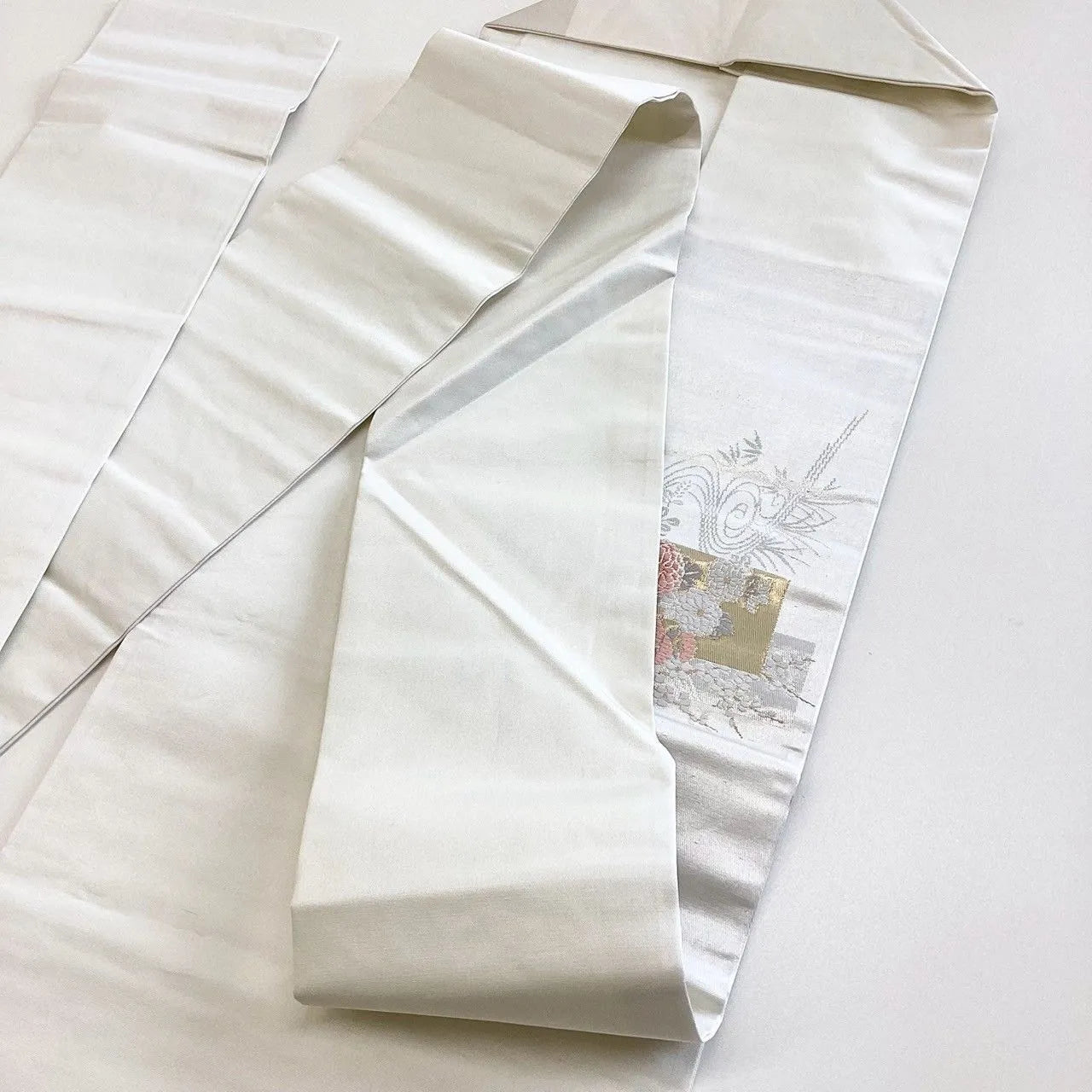 5747# Japanese Vintage Nagoya Obi Belt Kimono Fabric Silk Traditional Silver