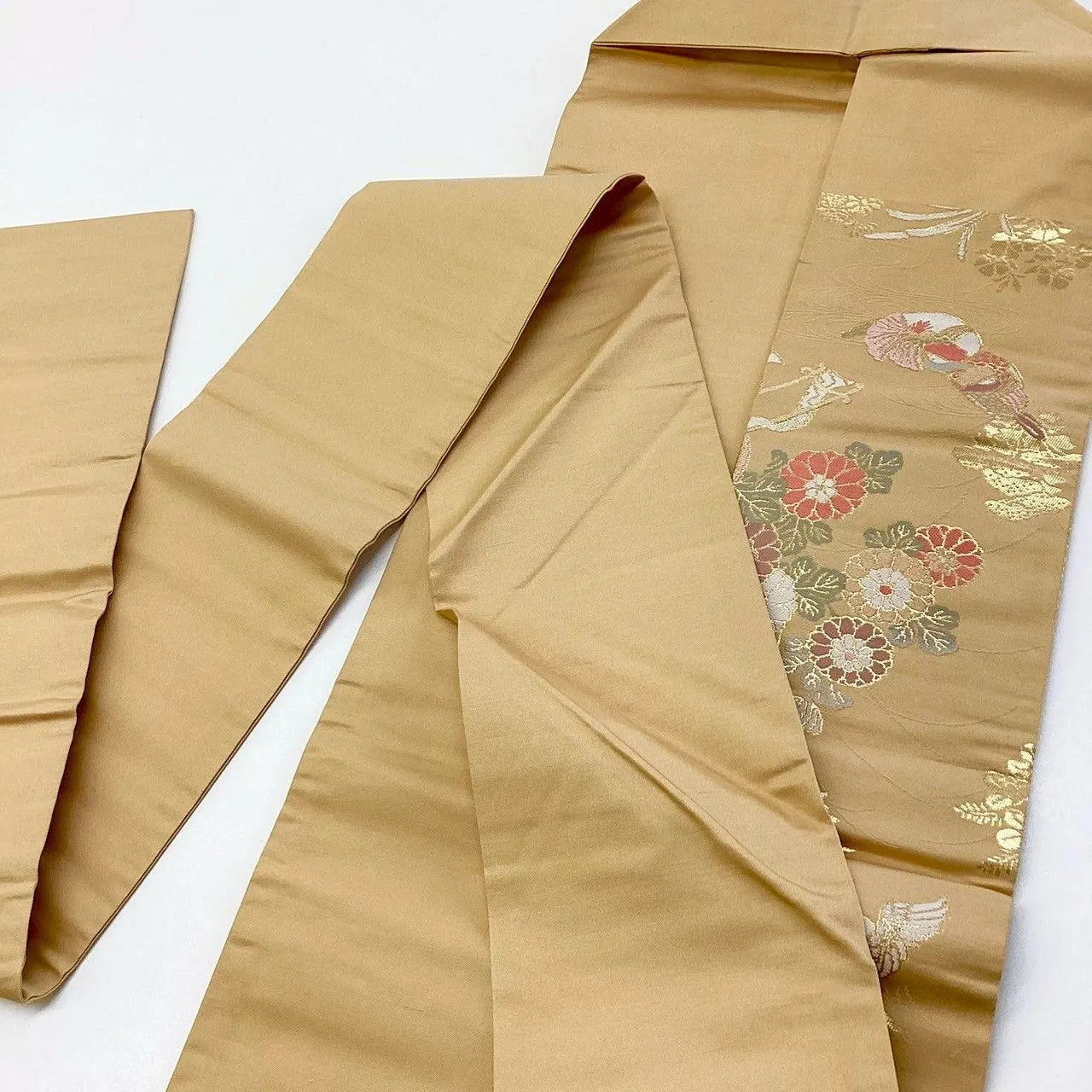 5748# Japanese Vintage Nagoya Obi Belt Kimono Fabric Silk Traditional Gold