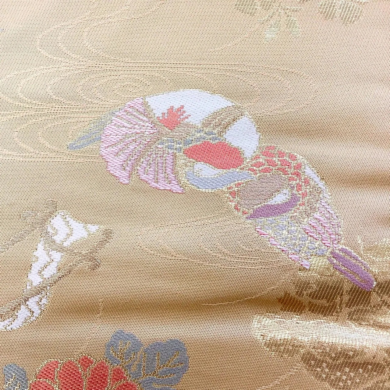 5748# Japanese Vintage Nagoya Obi Belt Kimono Fabric Silk Traditional Gold