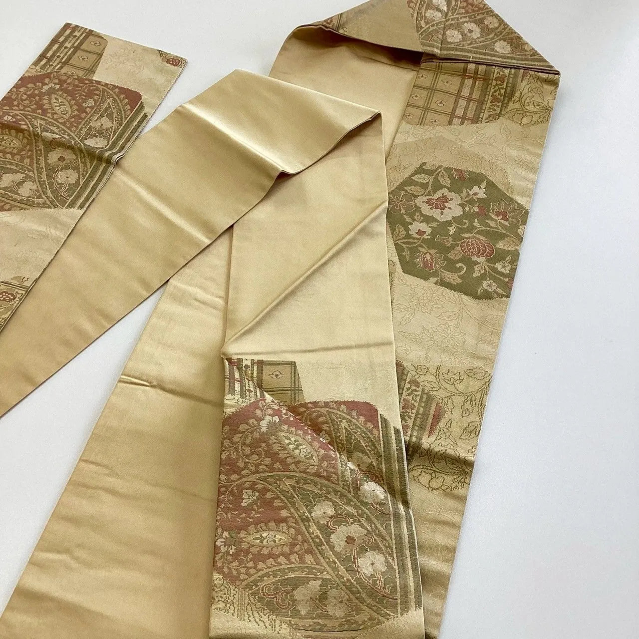 5750# Japanese Vintage Nagoya Obi Belt Kimono Fabric Silk Traditional Gold