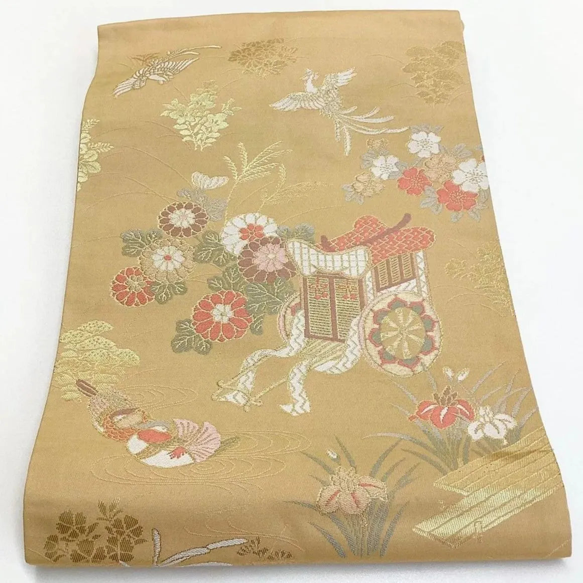 5748# Japanese Vintage Nagoya Obi Belt Kimono Fabric Silk Traditional Gold