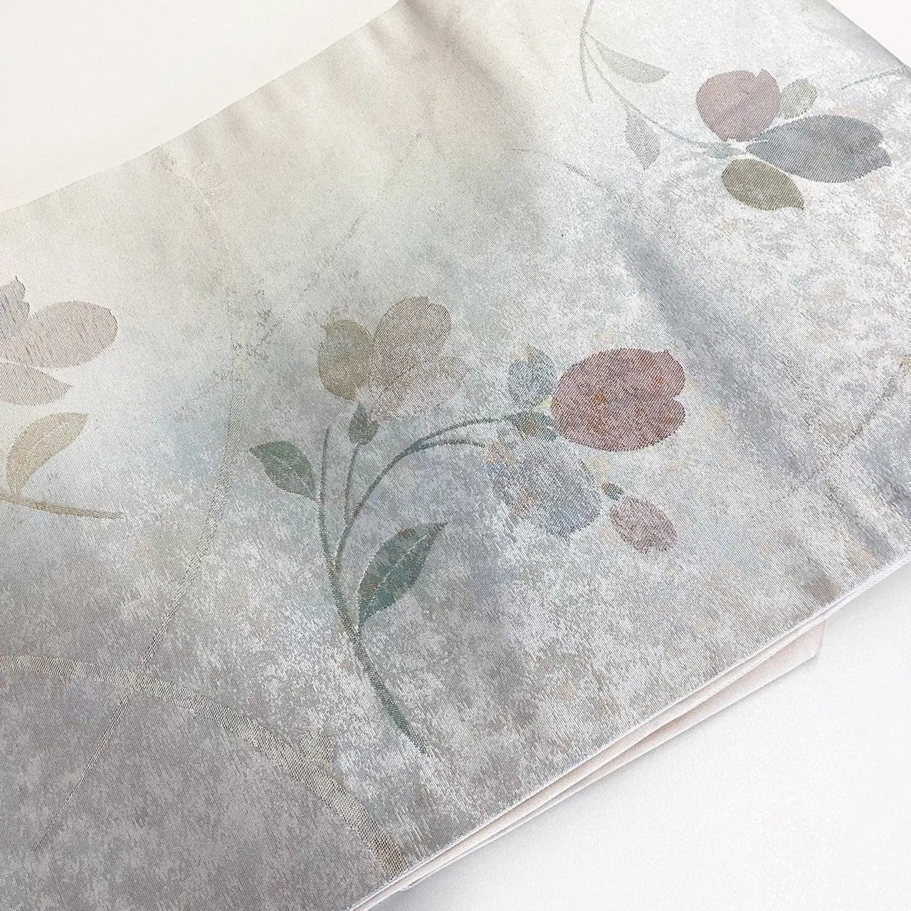 5751# Japanese Vintage Nagoya Obi Belt Kimono Fabric Silk Traditional Silver