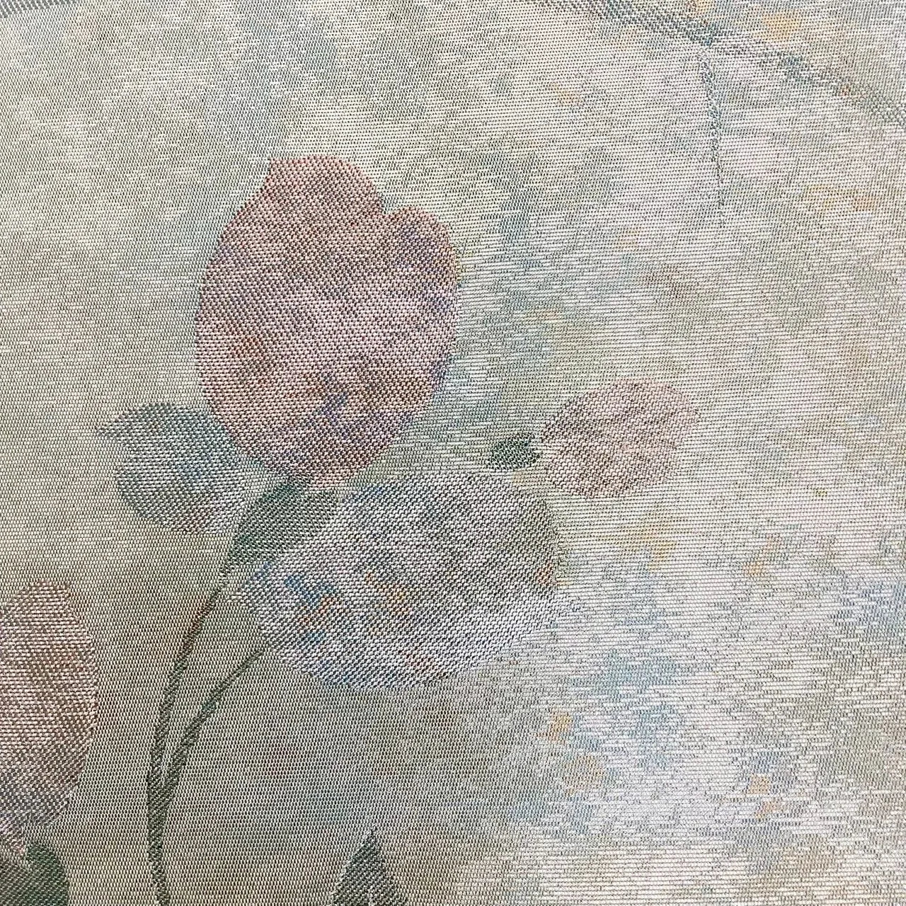 5751# Japanese Vintage Nagoya Obi Belt Kimono Fabric Silk Traditional Silver