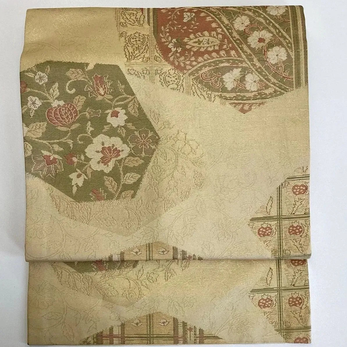 5750# Japanese Vintage Nagoya Obi Belt Kimono Fabric Silk Traditional Gold