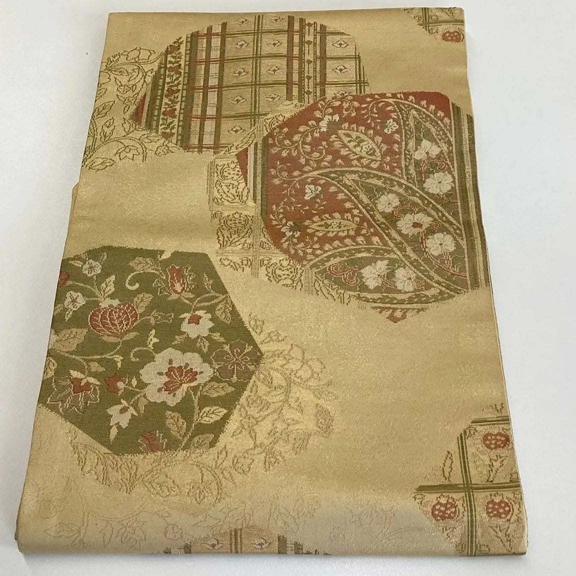 5750# Japanese Vintage Nagoya Obi Belt Kimono Fabric Silk Traditional Gold