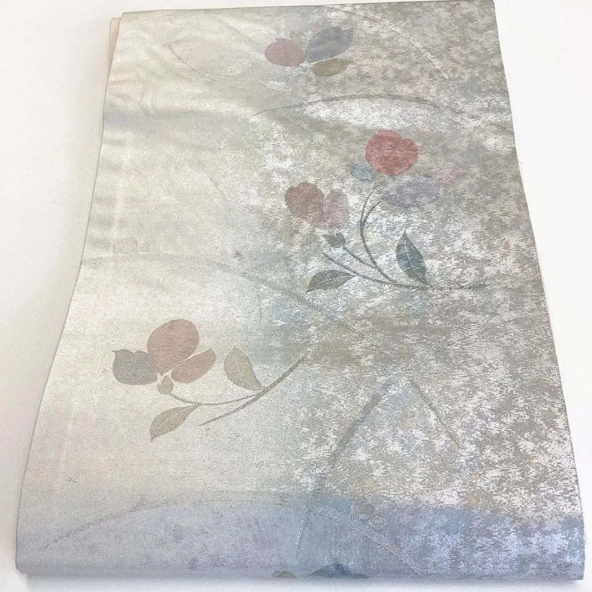 5751# Japanese Vintage Nagoya Obi Belt Kimono Fabric Silk Traditional Silver