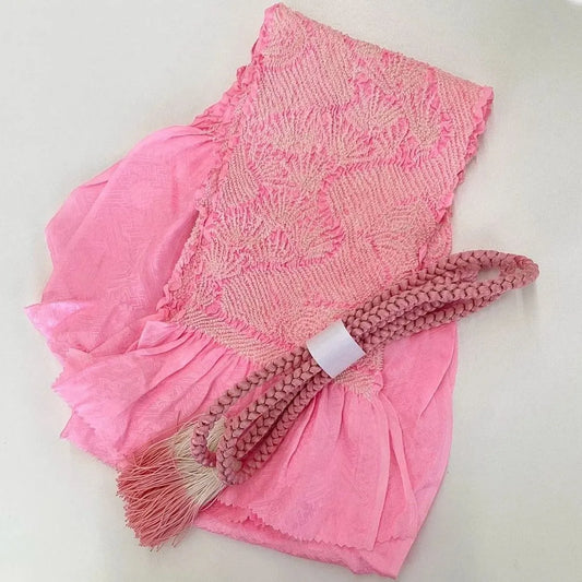5890# Japanese Kimono Accessory Obiage and Obijime 2-piece Set Silk Shibori